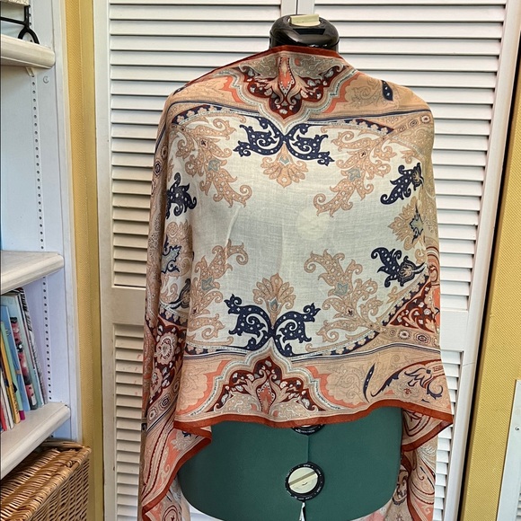 VTG Lancetti Paisley Print Scarf Multicolor Wool Shawl Head Wrap Size 66”x20” - Picture 3 of 11